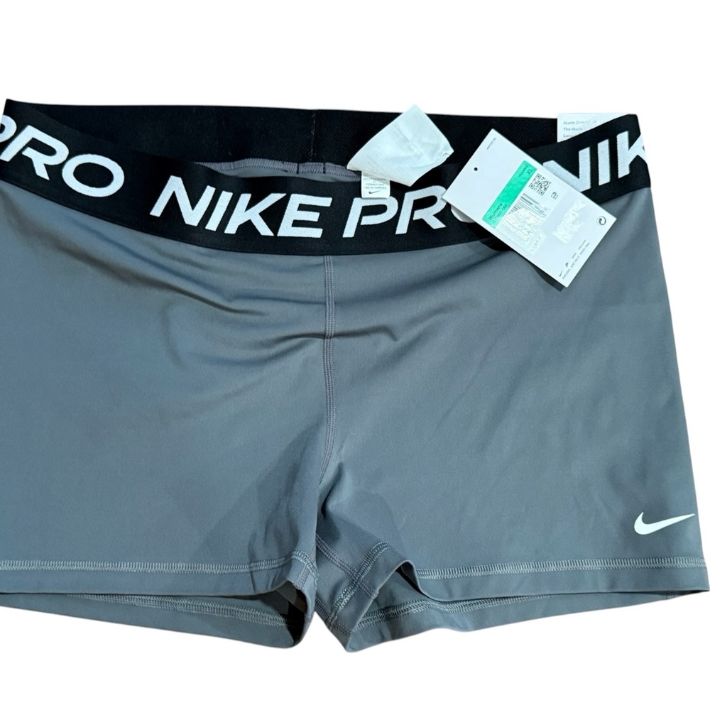 Nike Gray Compression Shorts with Black Logo Waistband